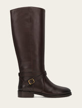 Women's Dark Brown Melissa Belted Riding Wide Calf Boot Frye USA