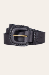 30mm Black Leather Belt With Covered Buckle Frye USA