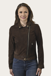 Women’s Dark Brown Clive Elegant Suede Biker Jacket Frye On sale