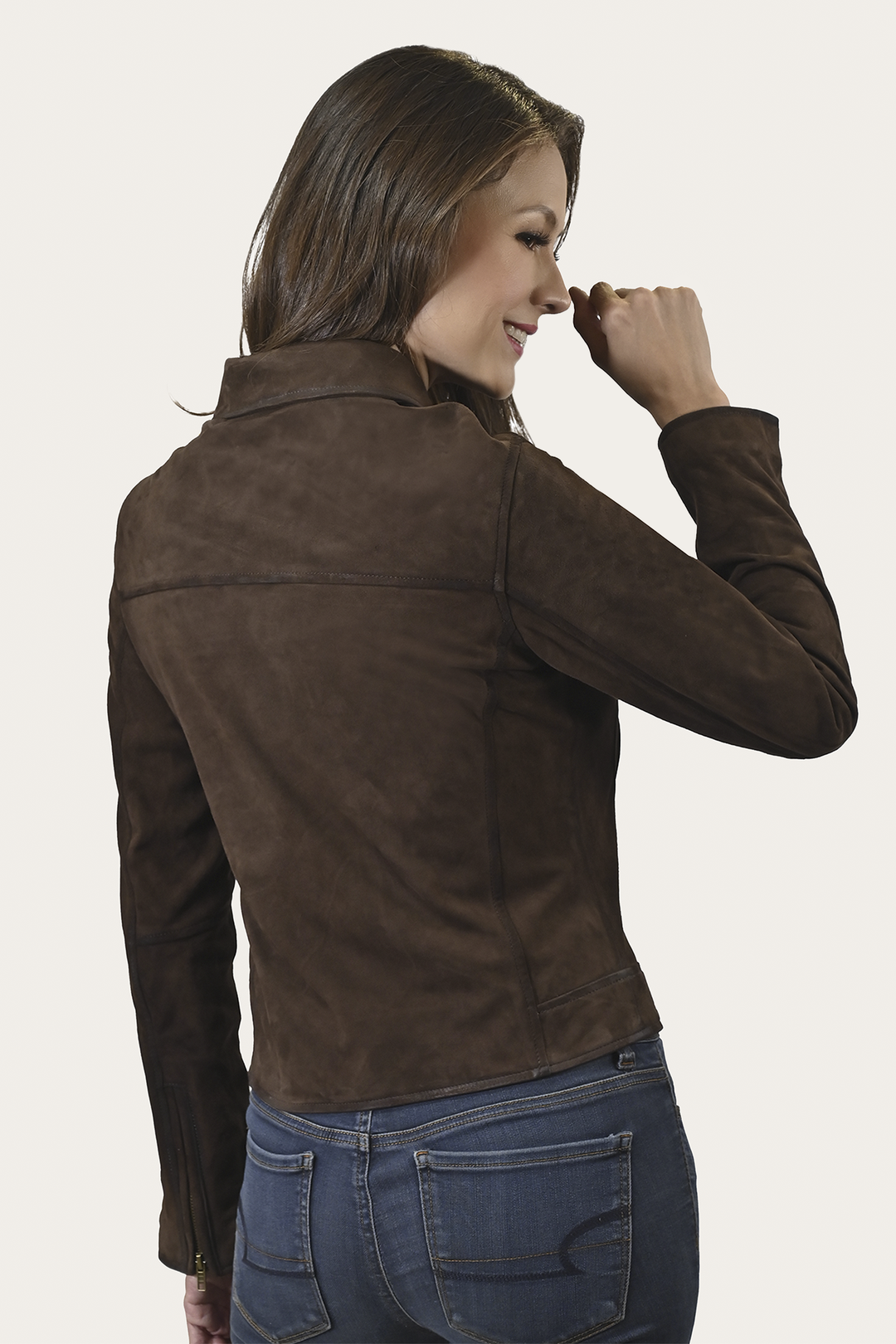 Women’s Dark Brown Clive Elegant Suede Biker Jacket Frye On sale
