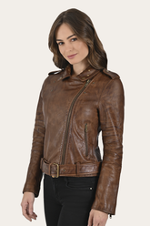 Women’s Tobacco Linc Biker Leather Jacket Frye For Sale