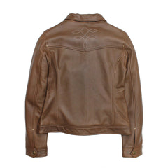 Women’s Medium Brown Callum Trucker Leather Jacket Frye Near me
