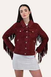 Women’s Oxblood Nash Trucker Suede Jacket Frye