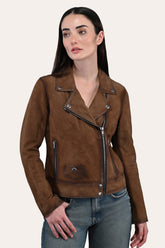 Women’s Dark Taupe Oakley Vintage Suede Biker Jacket Frye Discount