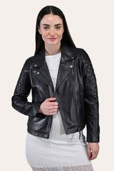 Women’s Black Oklahoma Biker Leather Jacket Frye Sale