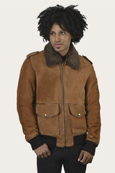 Men’s Middle Brown Jethro Shearling Flight Suede Jacket Frye For Sale