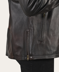 Men’s Cognac Black Huck Cowhide Racer Leather Jacket Frye USA