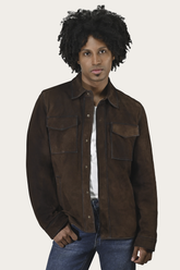 Men’s Dark Brown Brock Classic Suede Shacket Frye