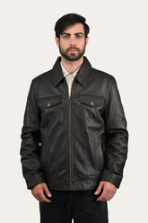 Men’s Dark Brown Durango Trucker Leather Jacket Frye On sale