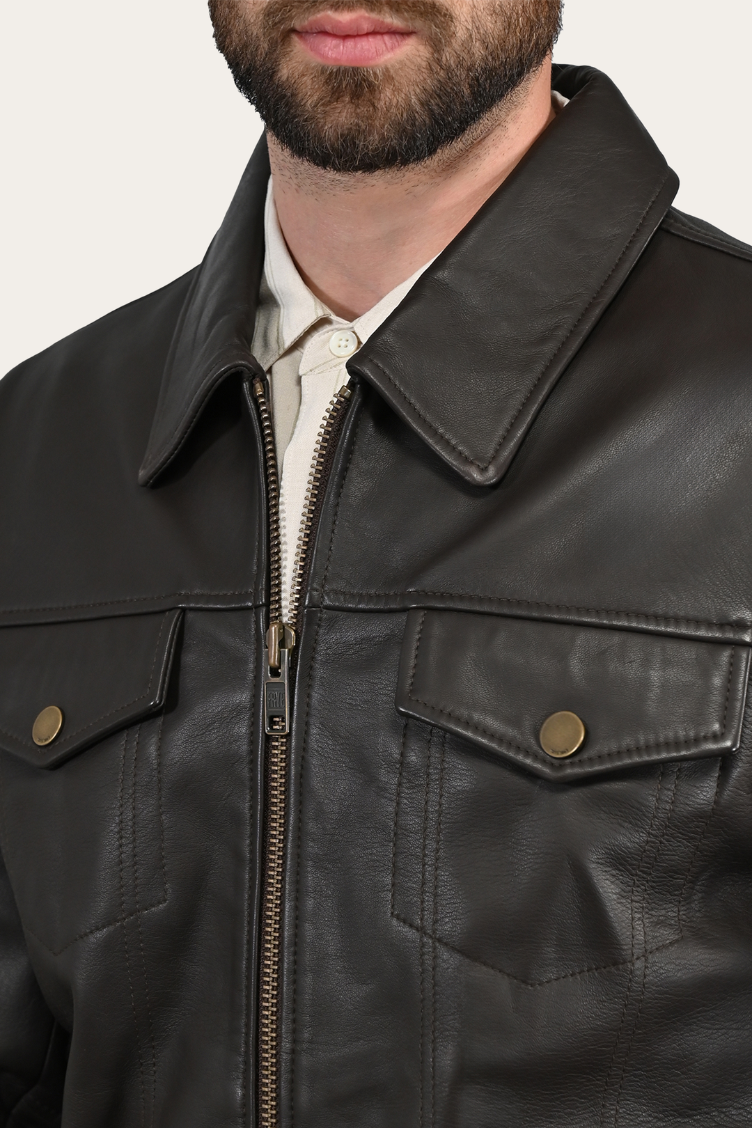 Men’s Dark Brown Durango Trucker Leather Jacket Frye On sale
