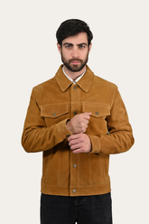 Men’s Tan Trailblazer Trucker Suede Jacket Frye Outlet