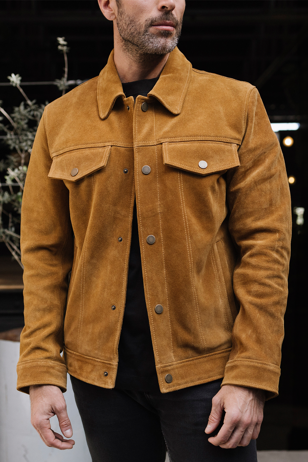 Men’s Tan Trailblazer Trucker Suede Jacket Frye Outlet