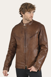 Men’s Tobacco Huck Cowhide Racer Leather Jacket Frye Sale