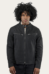 Men’s Black Cattleman Vintage Cafe Racer Leather Jacket Frye USA