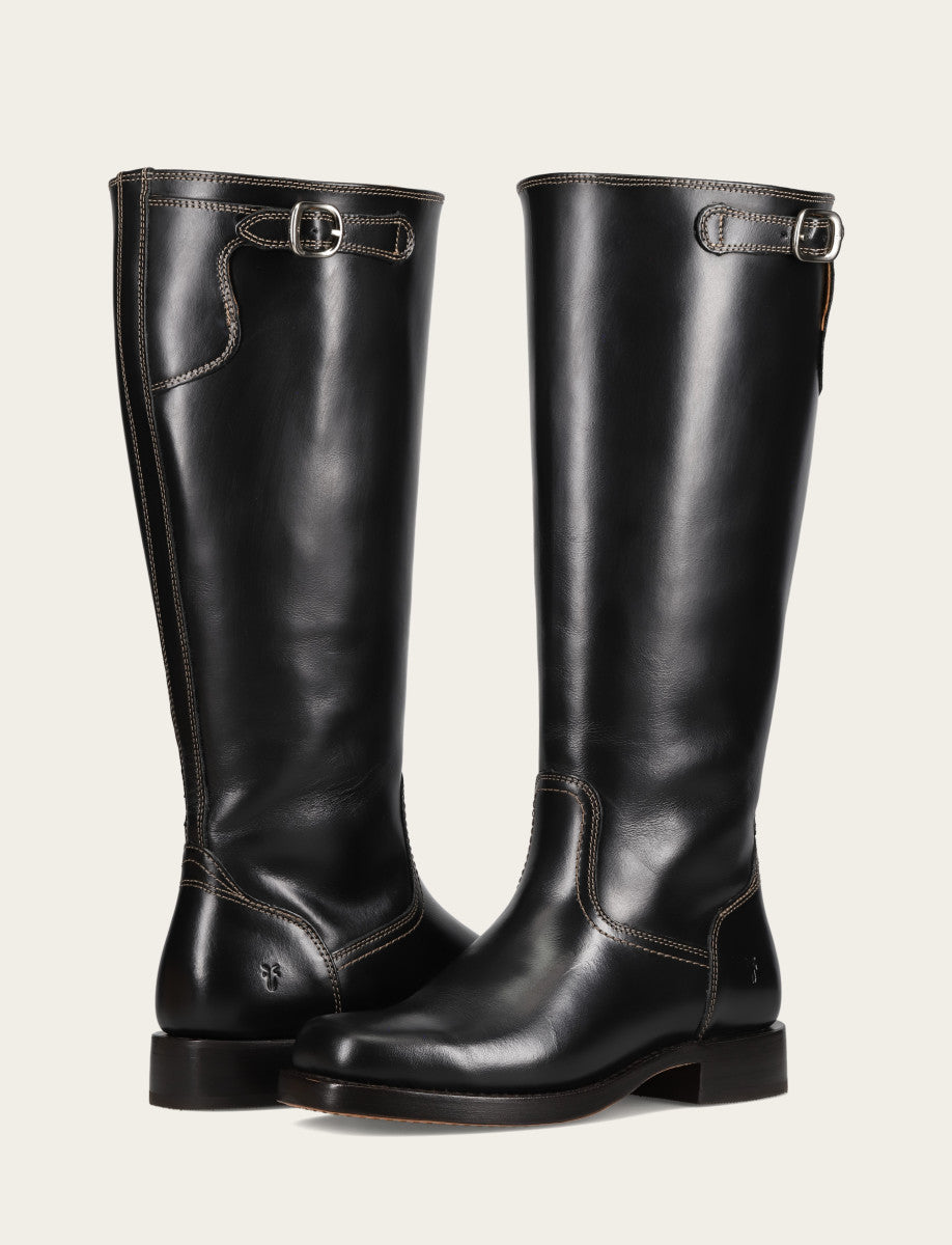 Women's Black Campus Low Heel Tall Riding Wide Calf Boot Frye Discount