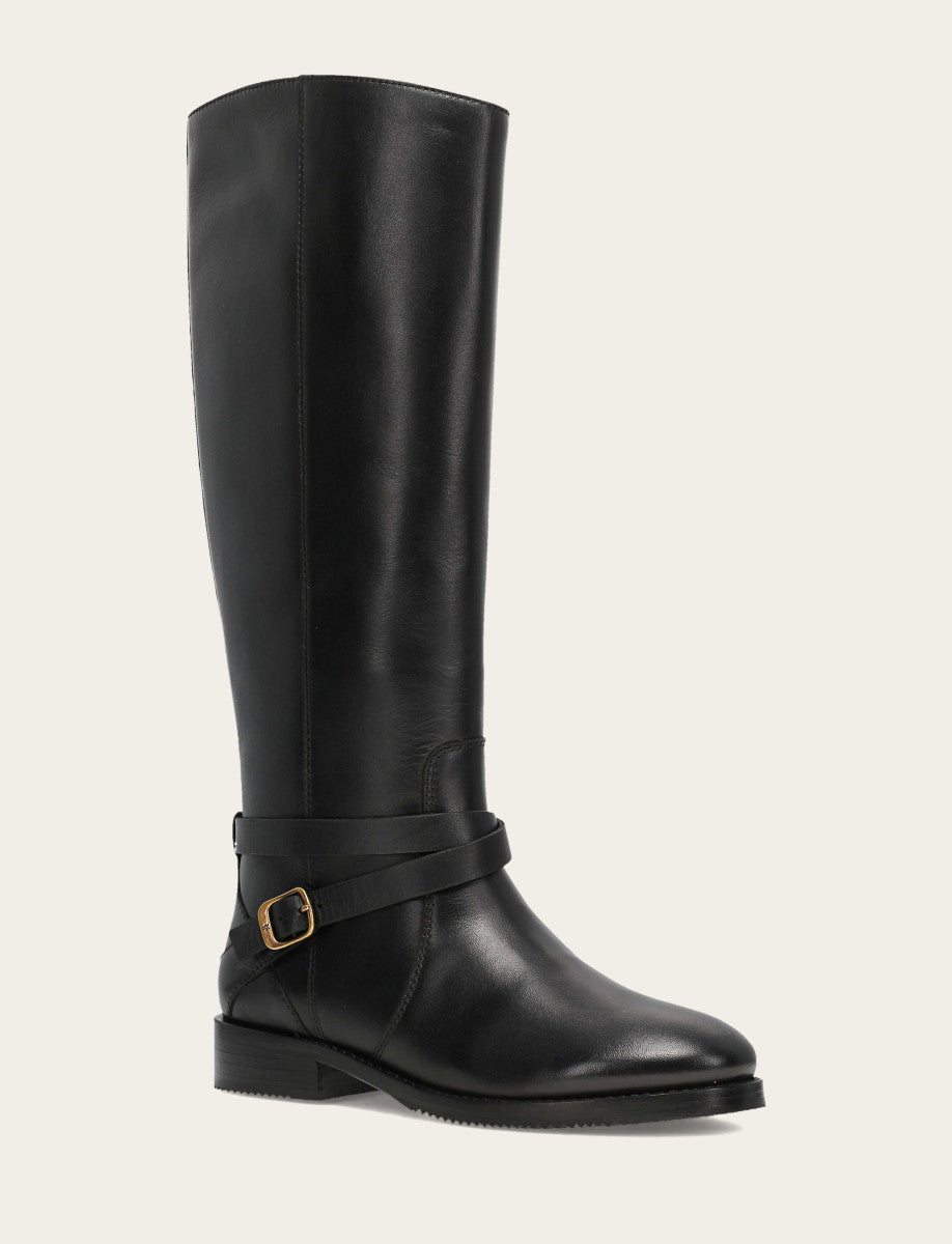 Women's Black Melissa Belted Riding Wide Calf Boot Frye us