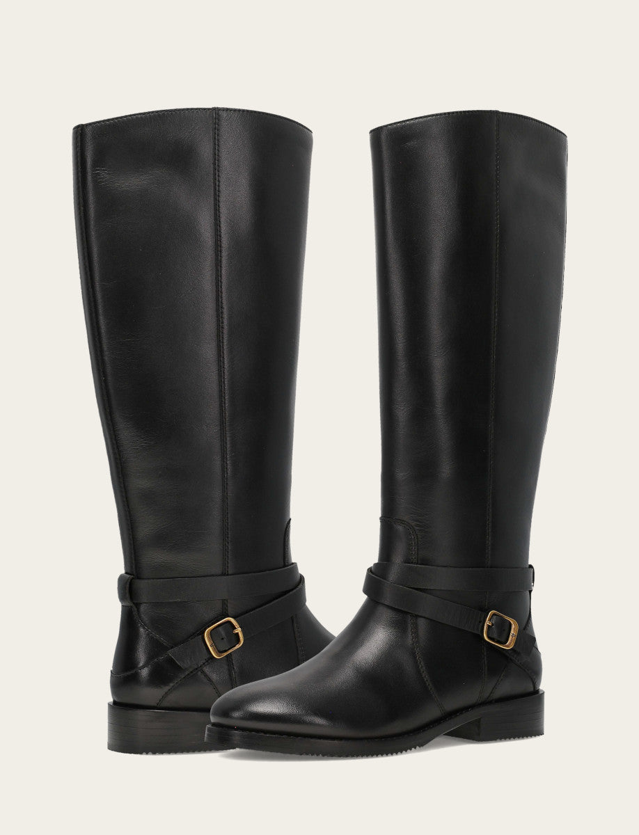 Women's Black Melissa Belted Riding Wide Calf Boot Frye us