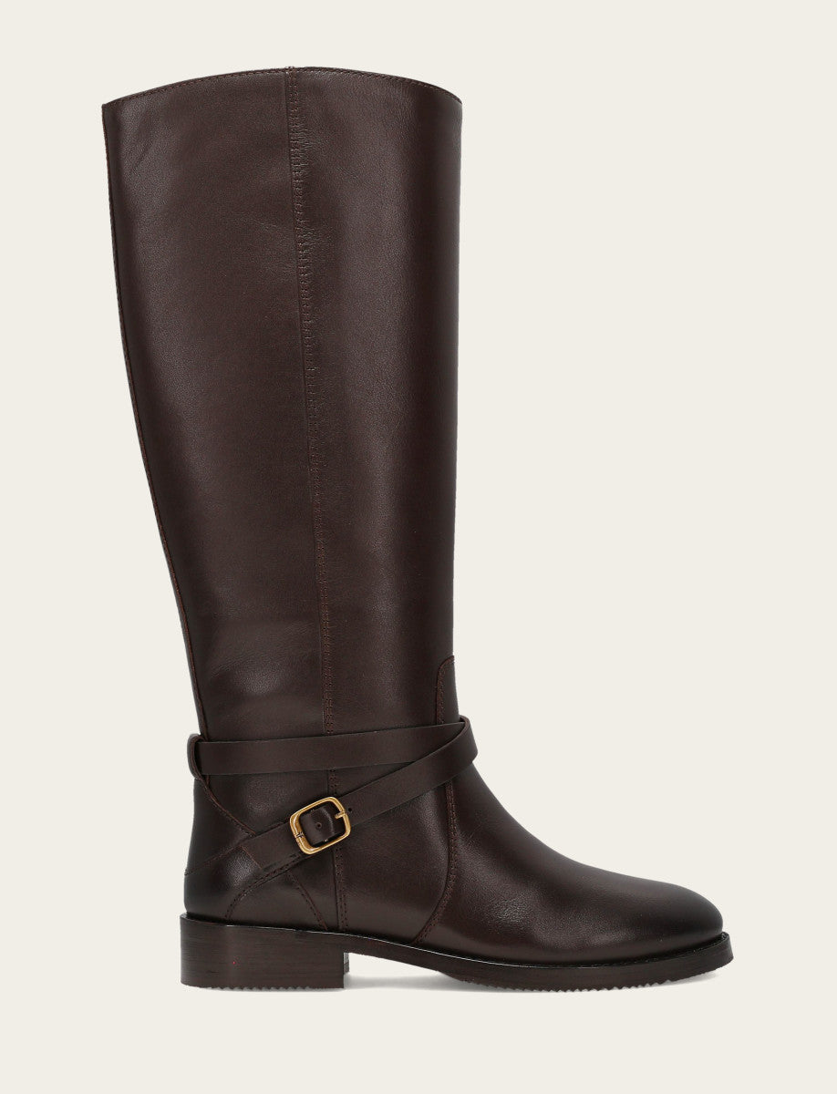 Women's Dark Brown Melissa Belted Riding Wide Calf Boot Frye USA