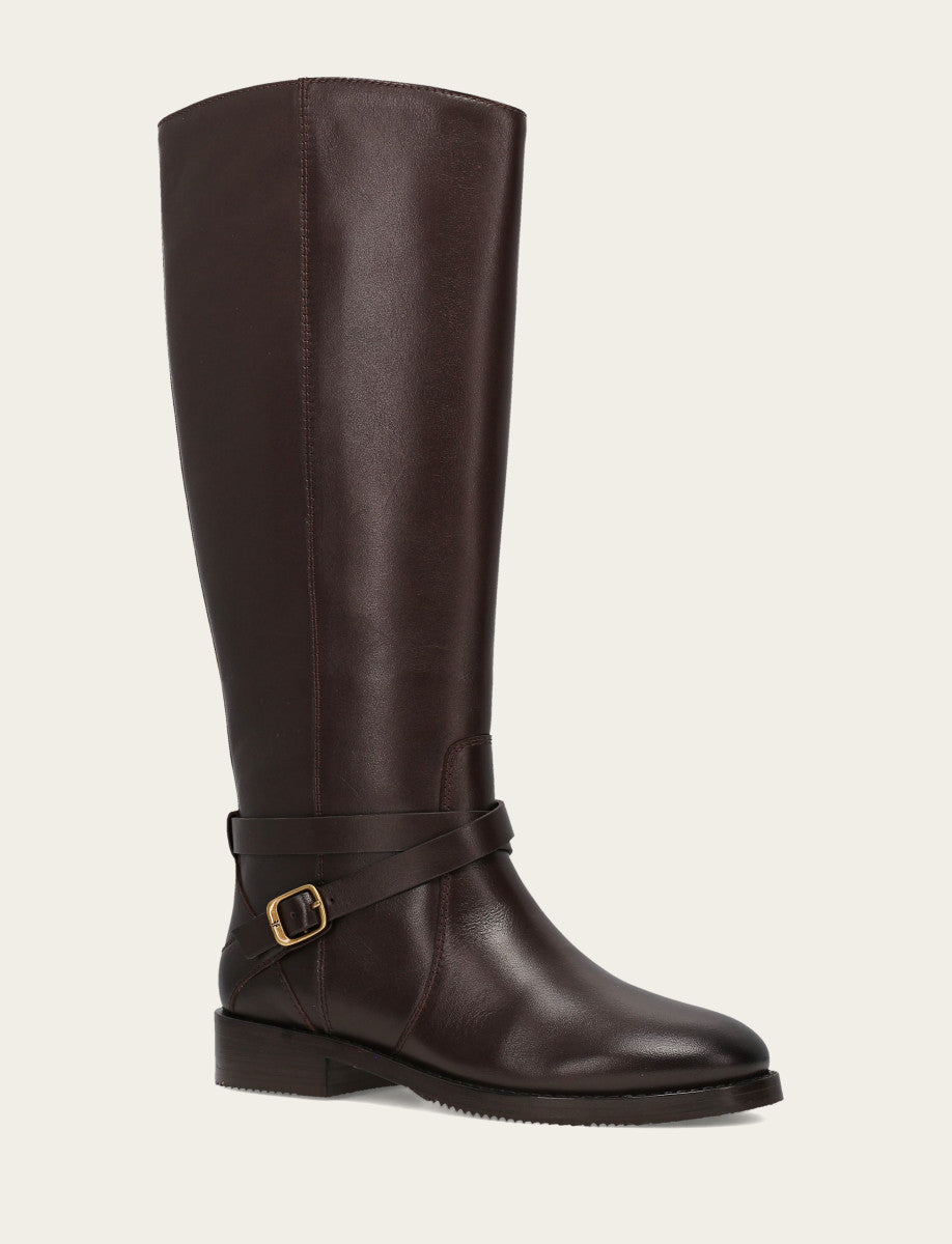Women's Dark Brown Melissa Belted Riding Wide Calf Boot Frye USA