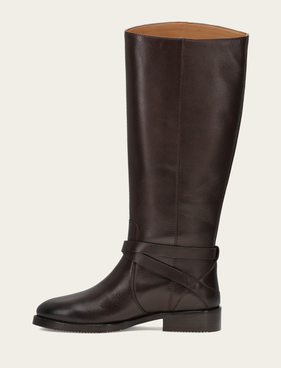 Women's Dark Brown Melissa Belted Riding Wide Calf Boot Frye USA