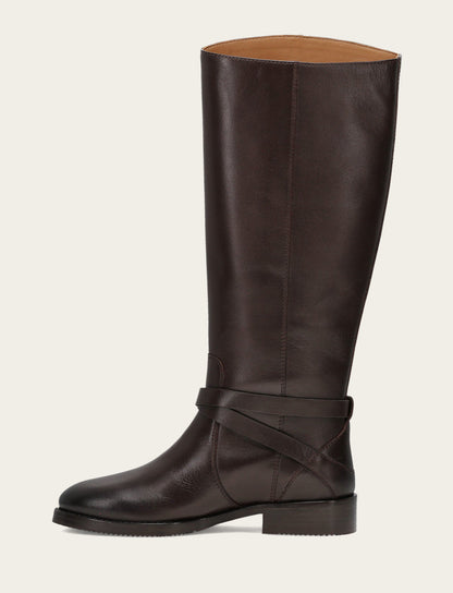 Women's Dark Brown Melissa Belted Riding Wide Calf Boot Frye USA