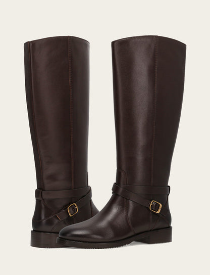 Women's Dark Brown Melissa Belted Riding Wide Calf Boot Frye USA