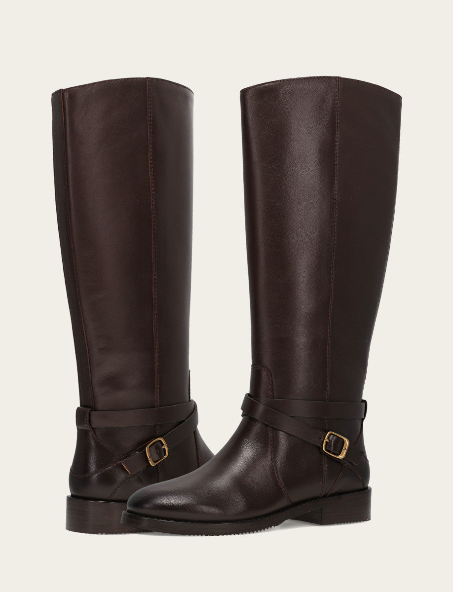 Women's Dark Brown Melissa Belted Riding Wide Calf Boot Frye USA