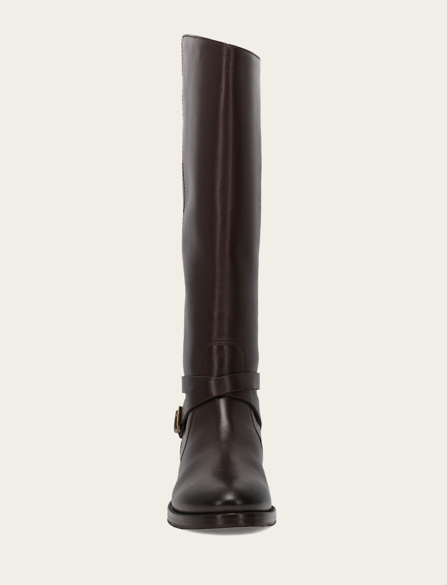 Women's Dark Brown Melissa Belted Riding Wide Calf Boot Frye USA