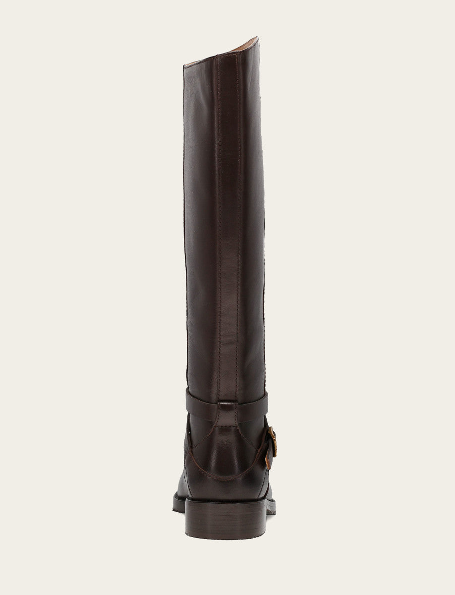 Women's Dark Brown Melissa Belted Riding Wide Calf Boot Frye USA
