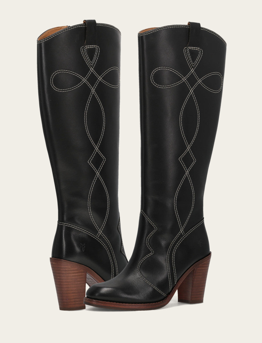 Women's Black Corinne Tall Deco Stitch Boot Frye