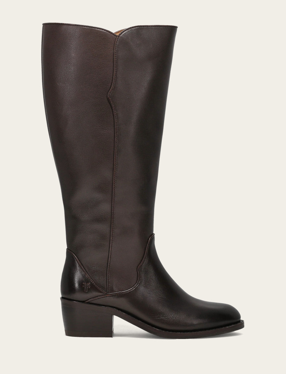 Women's Dark Brown Carson 2 Piping Tall Wide Calf Boot Frye Sale