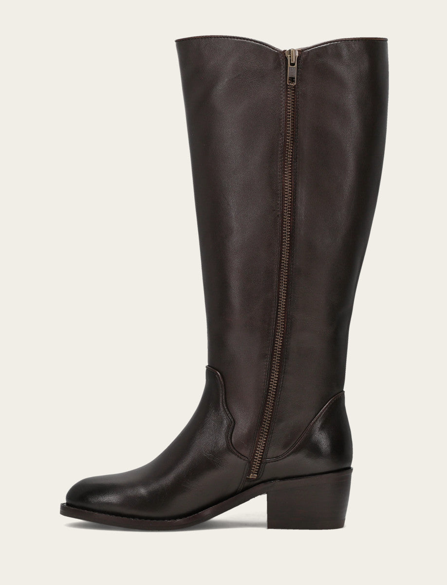 Women's Dark Brown Carson 2 Piping Tall Wide Calf Boot Frye Sale