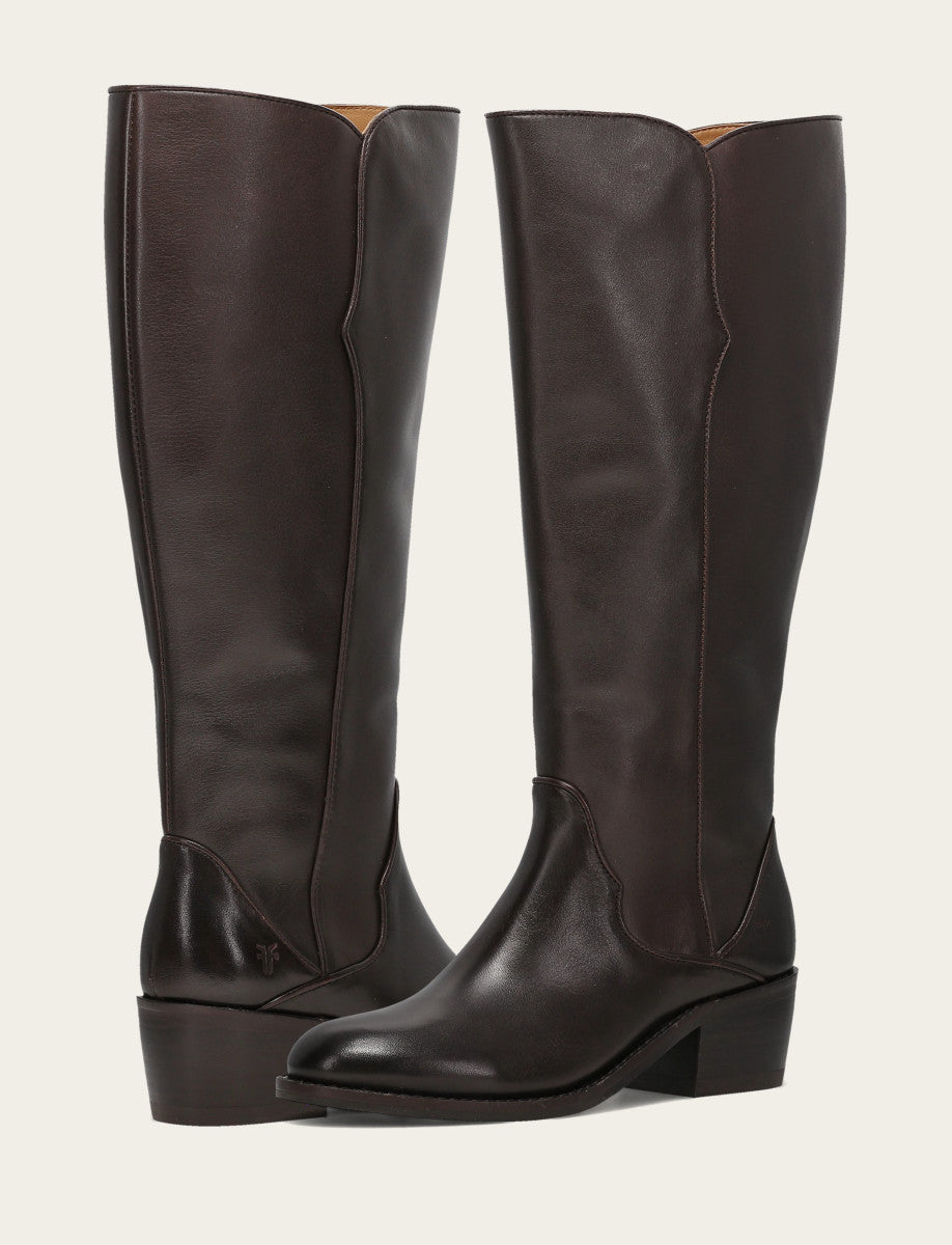 Women's Dark Brown Carson 2 Piping Tall Wide Calf Boot Frye Sale