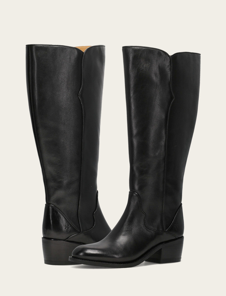Women's Black Carson 2 Piping Tall Wide Calf Boot Frye