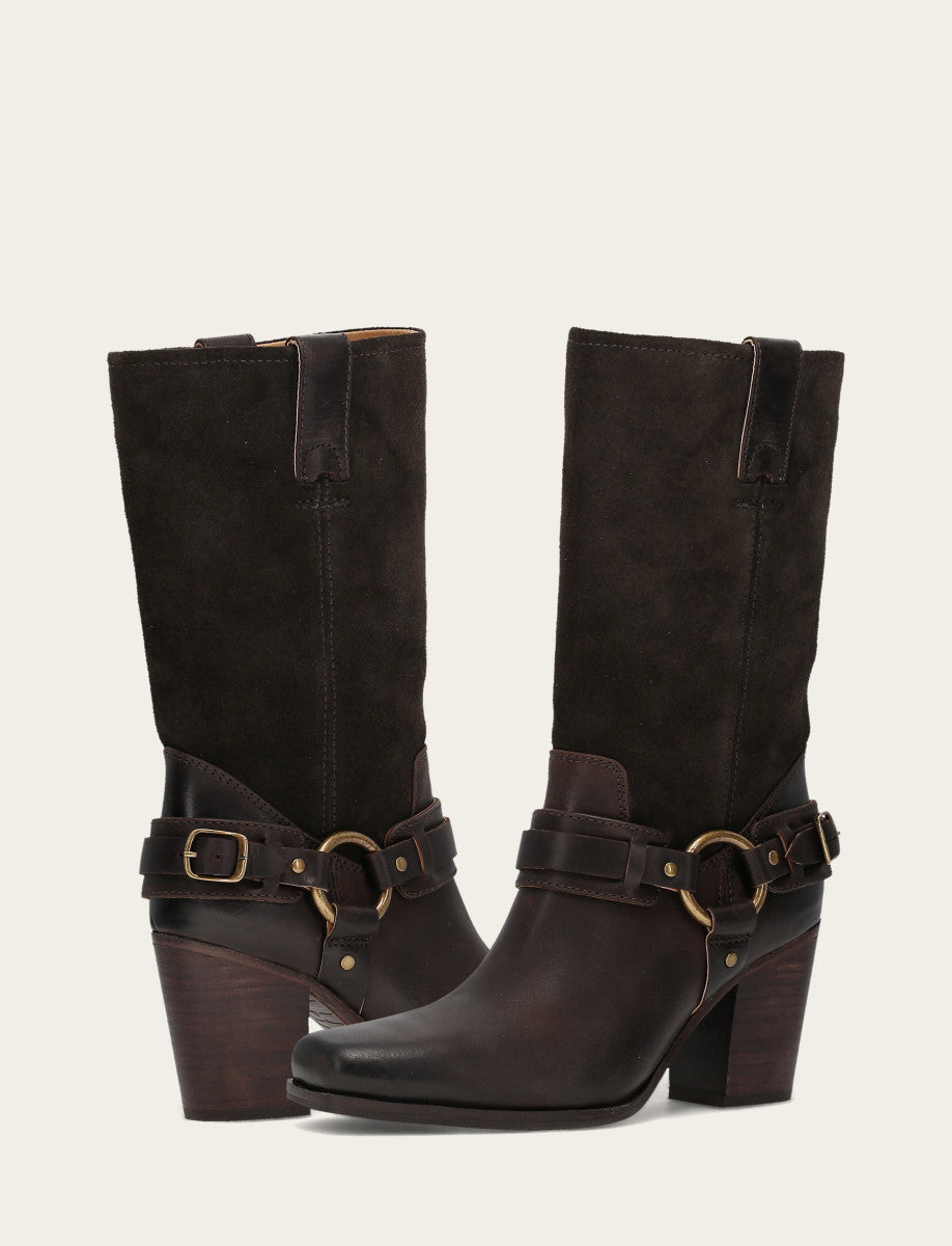 Women's Dark Brown Shiloh Harness Belted Boot Frye Outlet