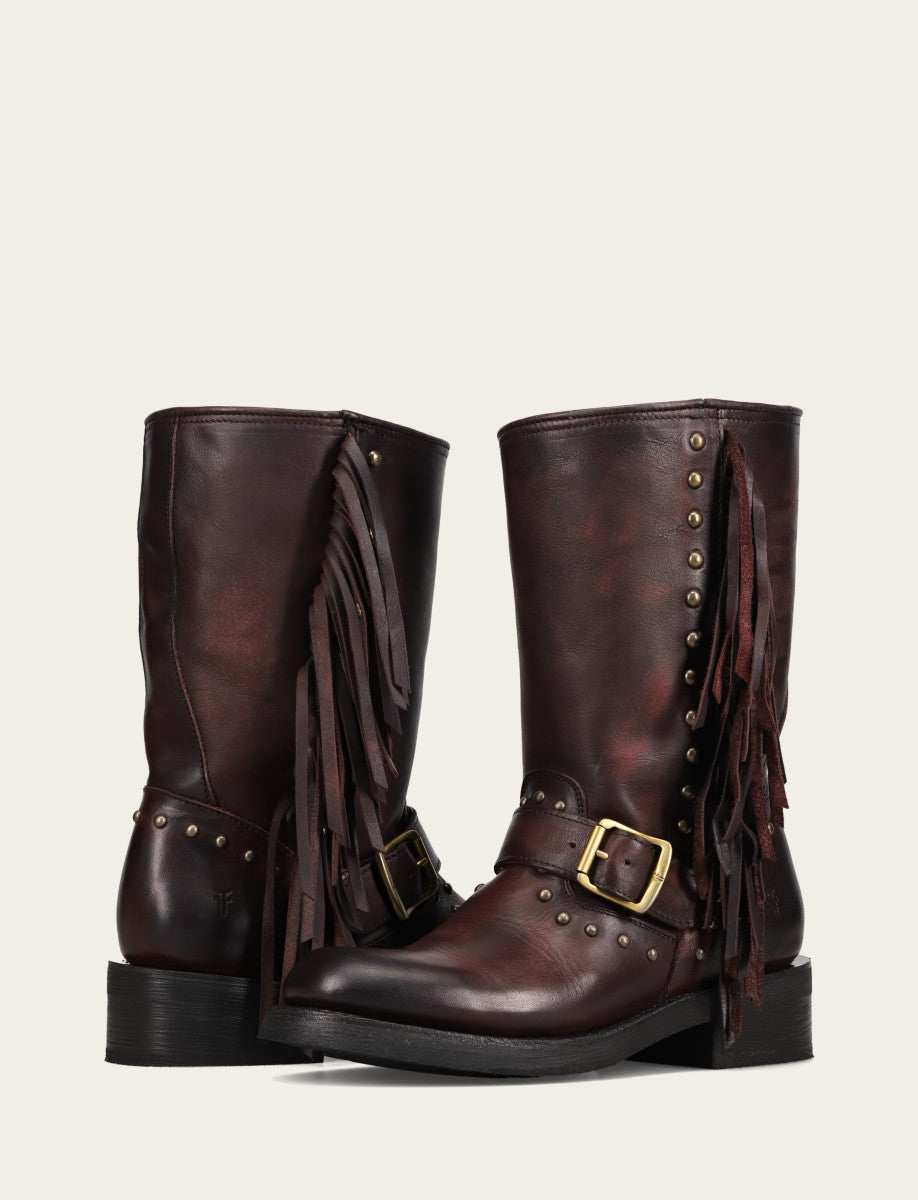 Women's Cherry Lacquer Viv Fringe Engineer Boot Frye us