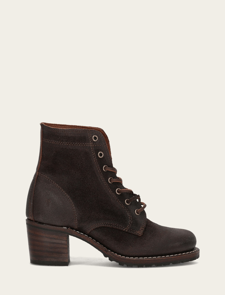 Women's Dark Brown Sabrina 6G Lace Up Boots Frye USA