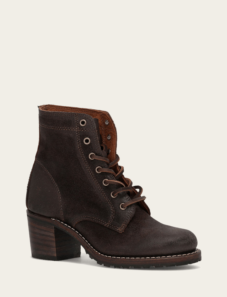 Women's Dark Brown Sabrina 6G Lace Up Boots Frye USA