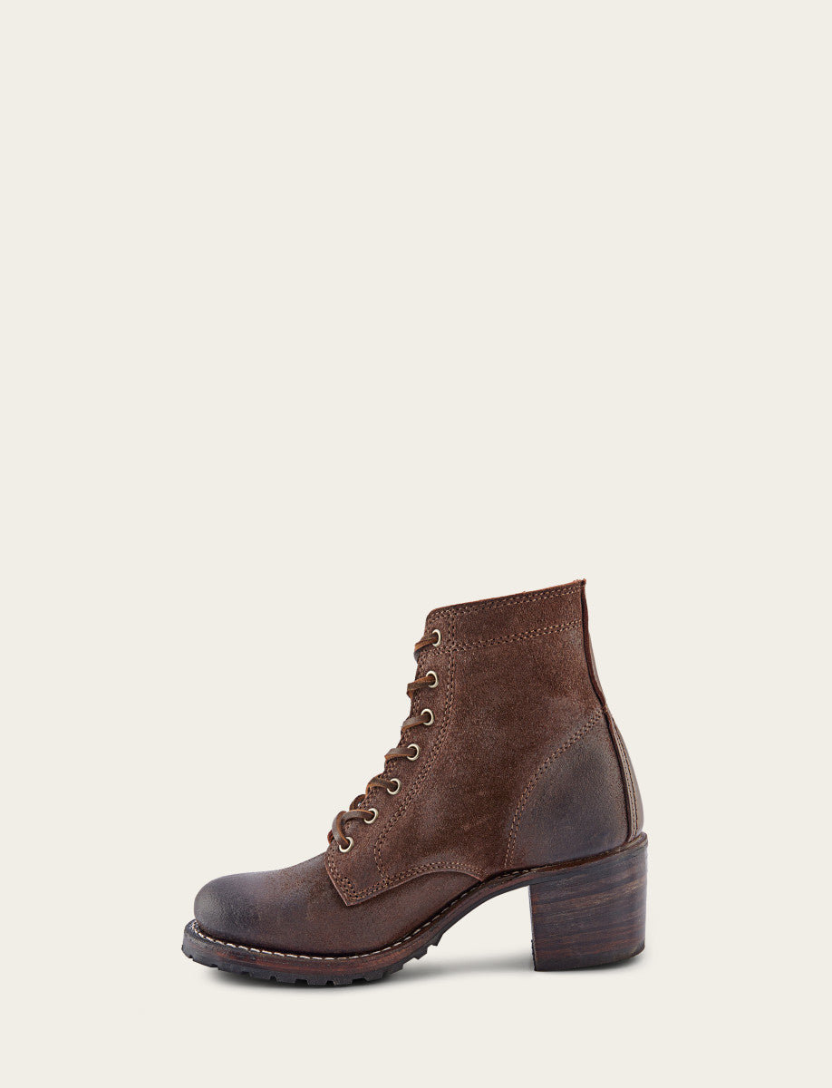 Women's Dark Brown Sabrina 6G Lace Up Boots Frye USA