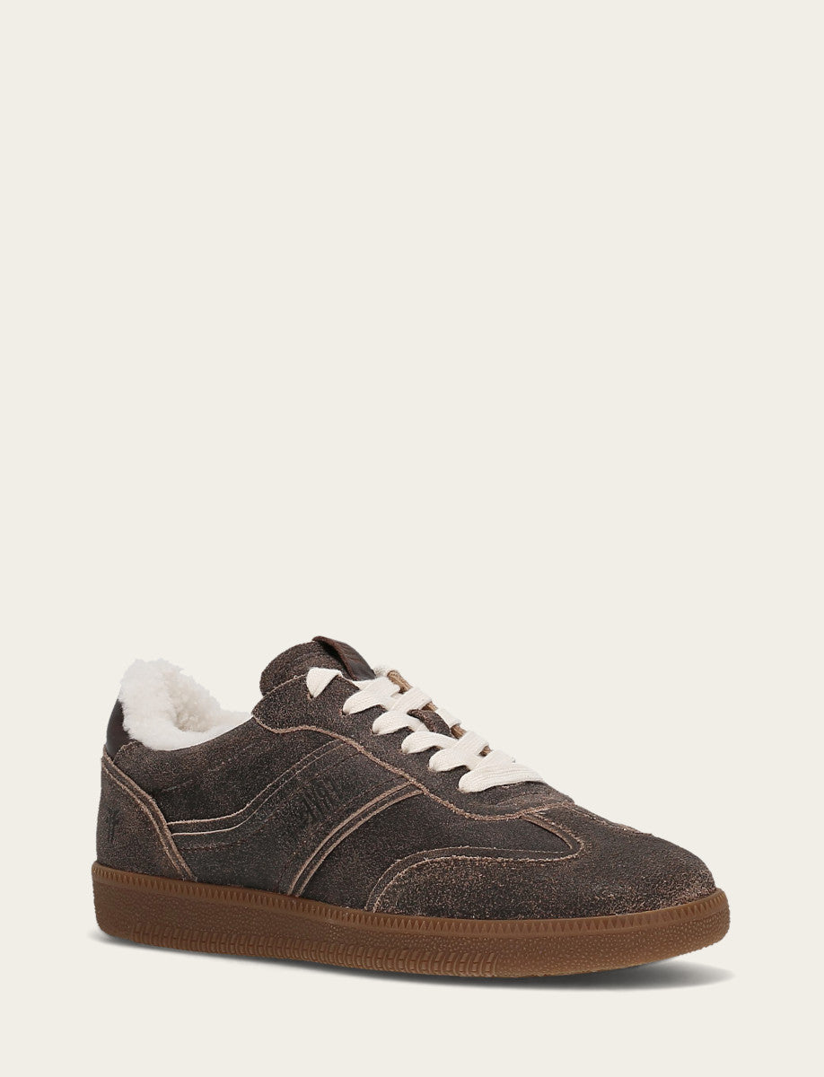 Women's Dark Truffle Milly Low Lace Shearling Sneaker Frye Sale