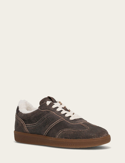 Women's Dark Truffle Milly Low Lace Shearling Sneaker Frye Sale