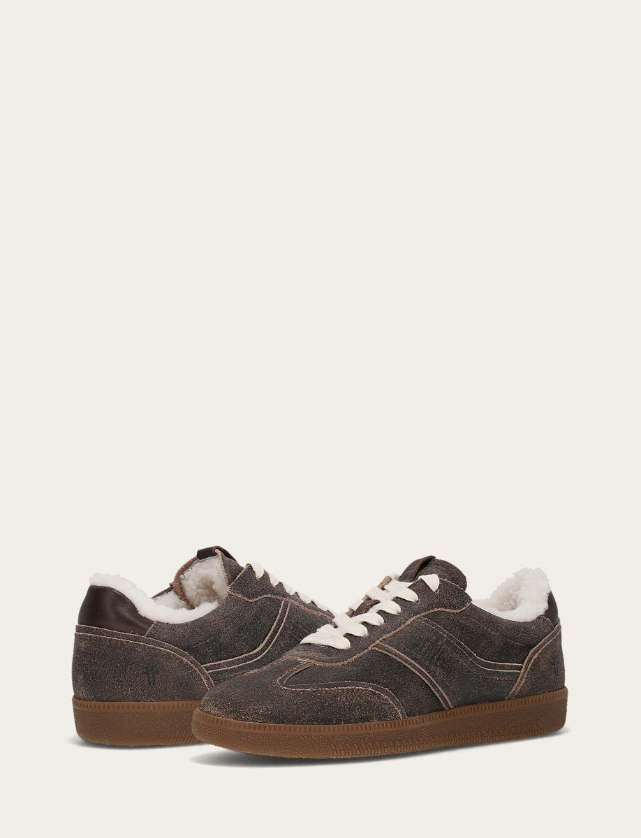 Women's Dark Truffle Milly Low Lace Shearling Sneaker Frye Sale
