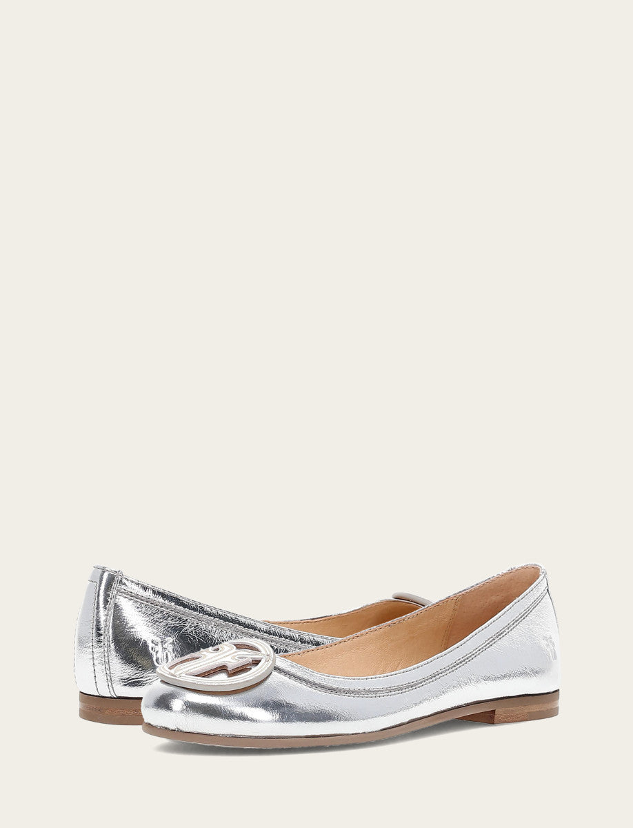 Women's Silver Carson Logo Ballet Flats Frye On sale