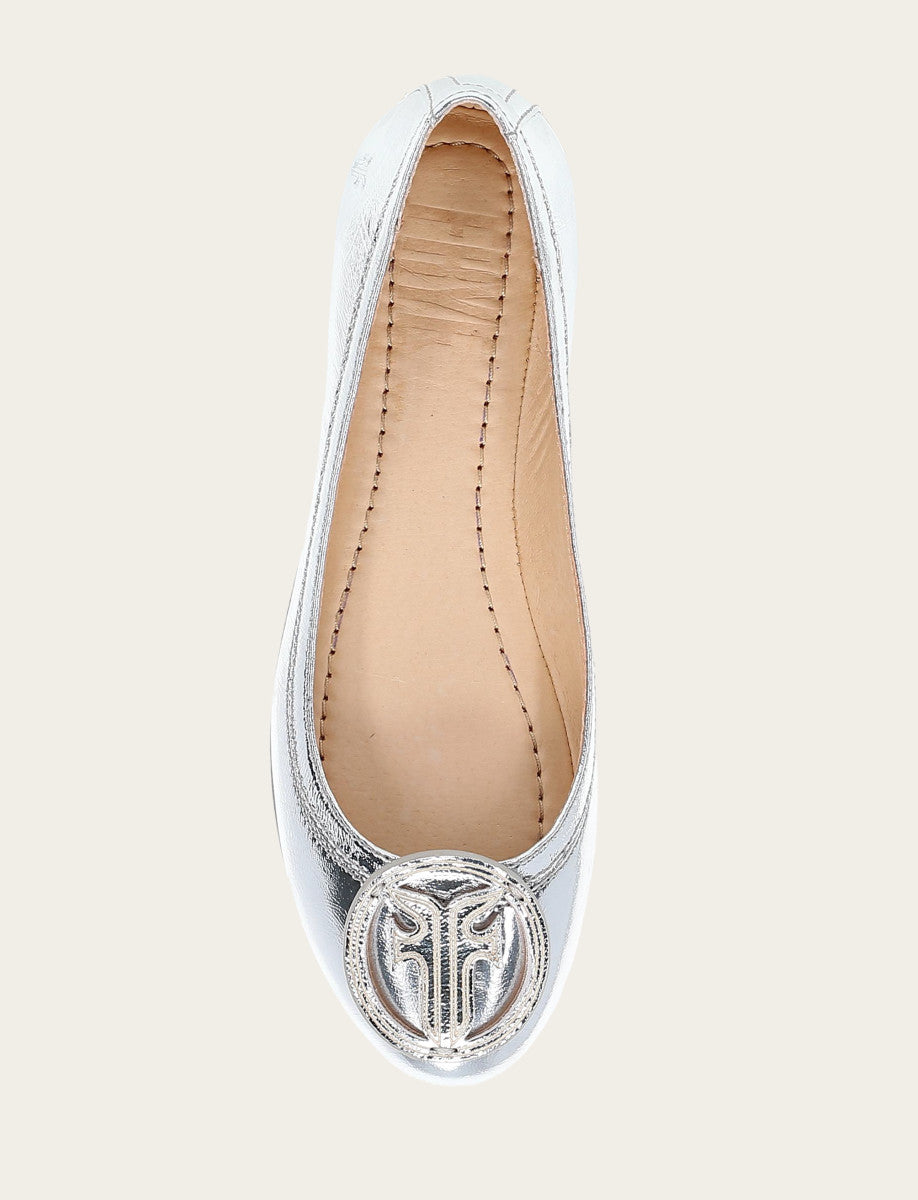 Women's Silver Carson Logo Ballet Flats Frye On sale