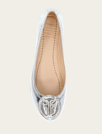 Women's Silver Carson Logo Ballet Flats Frye On sale