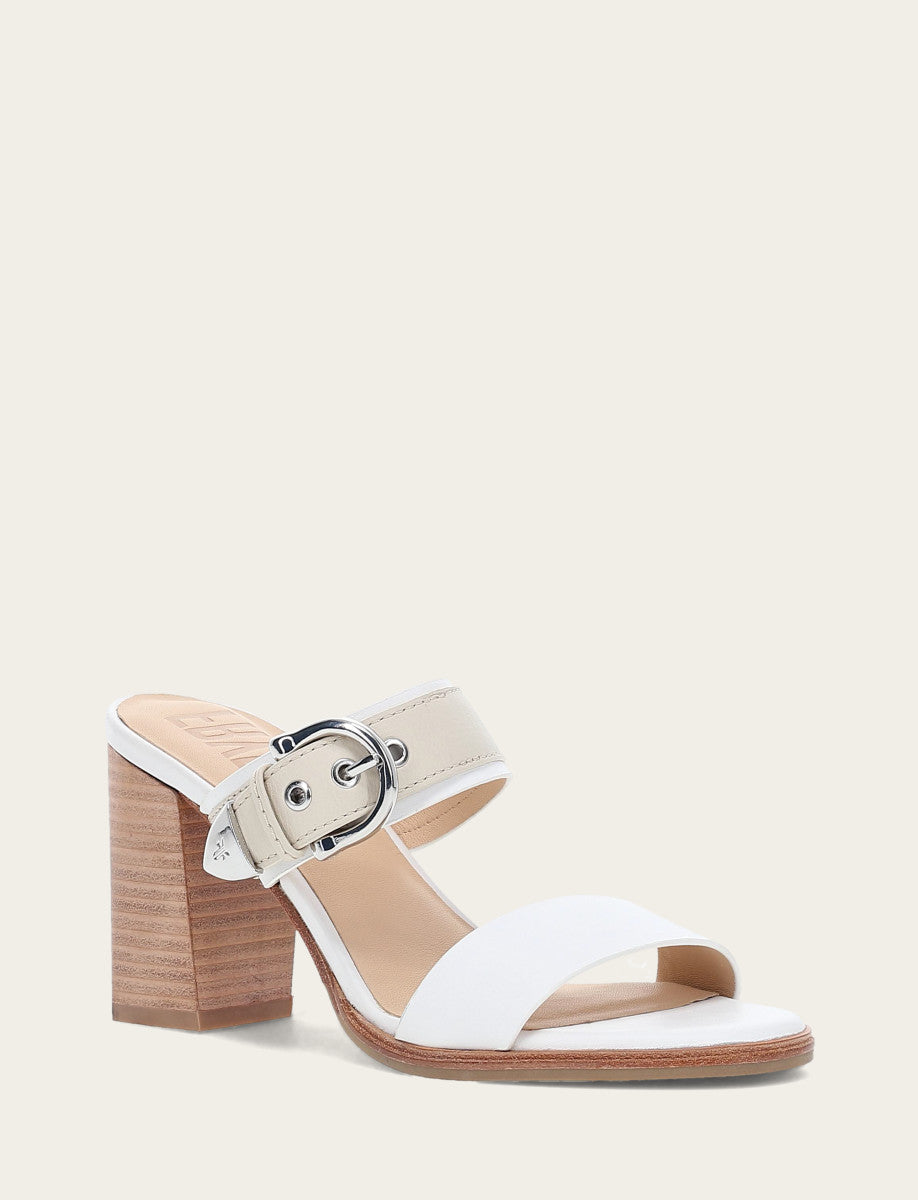 Women's White Ivory Stella Buckle Slide Sandals Frye