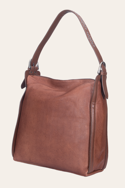 Women's Cognac Carla Studded Hobo Handbag Frye us