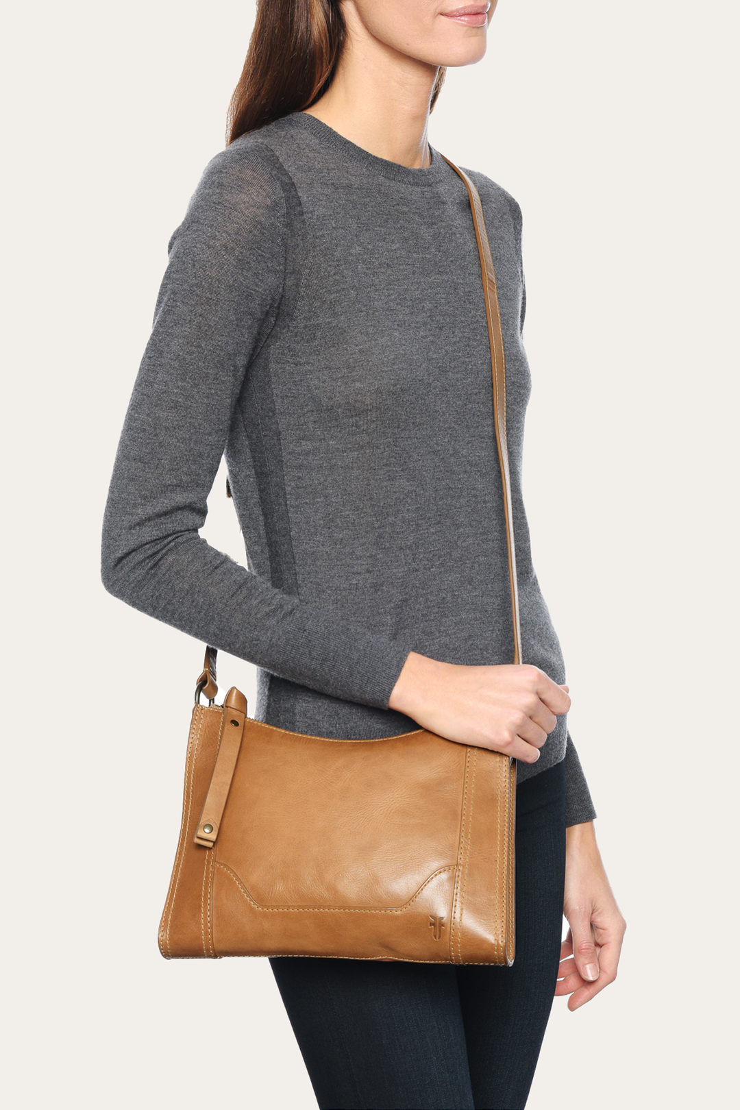 Melissa Zip Crossbody in Beige Frye Discount