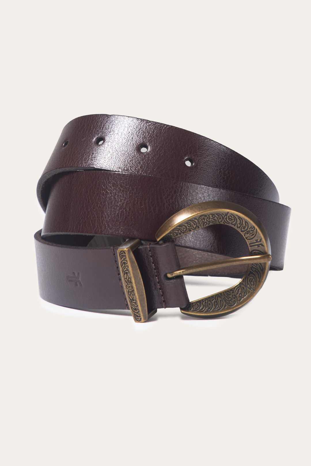 Brown 35mm Engraved Buckle Belt Frye USA