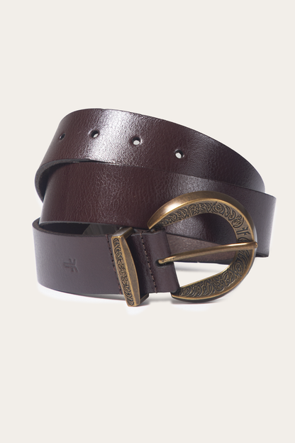 Brown 35mm Engraved Buckle Belt Frye USA